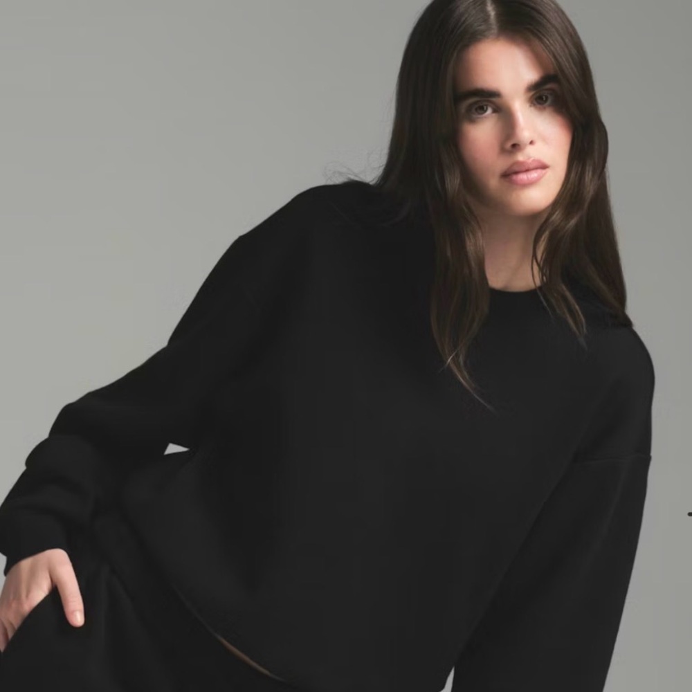 Skims Cotton Fleece Classic Crewneck in Onyx Size Large NWT